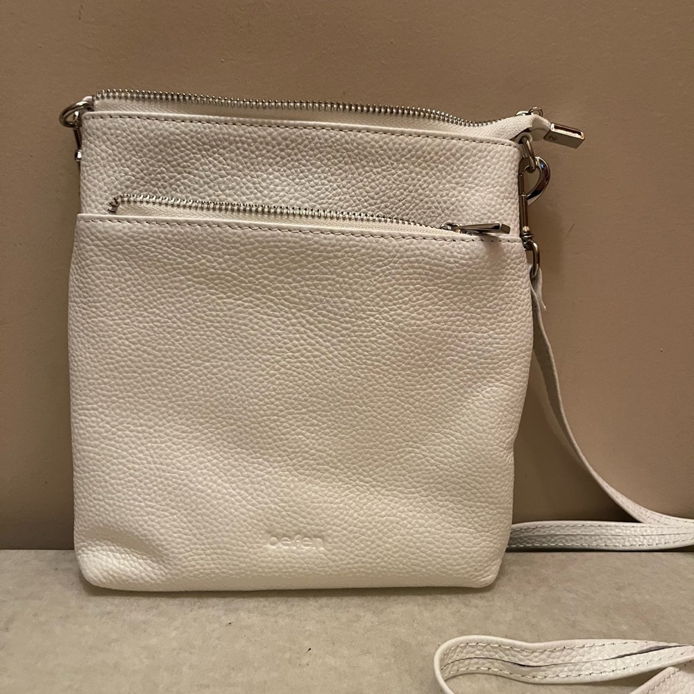 Belen White Pebble Leather Crossbody Bag